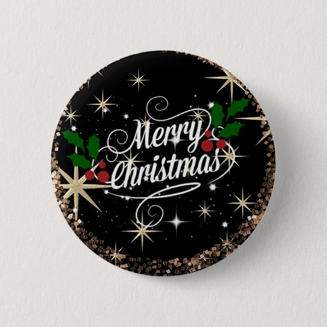 Frohe Weihnachts-Glitzer und glänzende Urlaubsplan Button (Vorderseite)