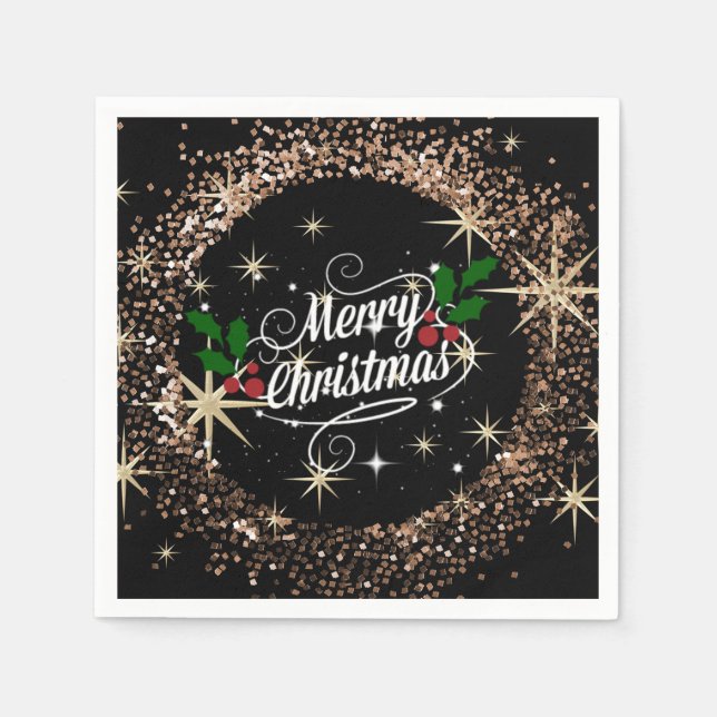 Frohe Weihnachts-Glitzer und glänzendes Urlaubsdes Serviette (Vorderseite)