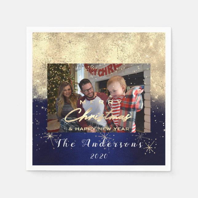Frohe Weihnachts glückliche Jahr Gold Glitzer Foto Serviette (Vorderseite)