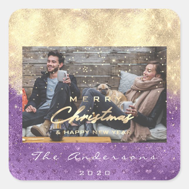 Frohe Weihnachts glückliche Jahreszeiten Stars Lil Quadratischer Aufkleber (Vorderseite)
