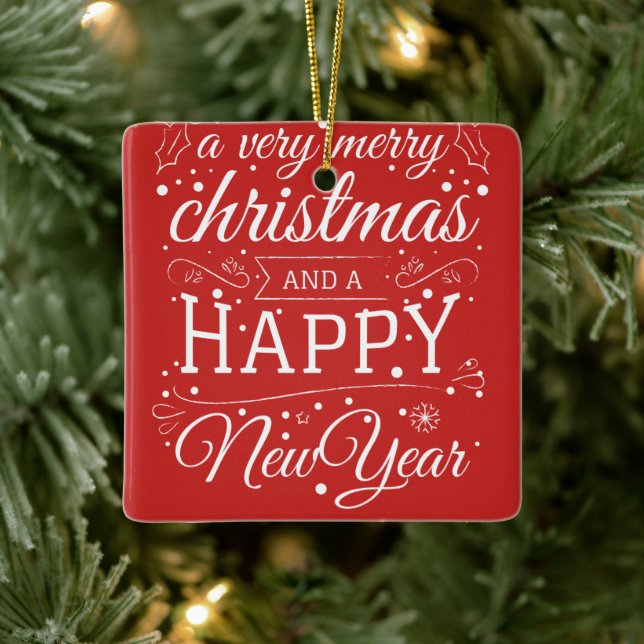 Frohe Weihnachts-glückliche Neujahrs-Foto Monogram Keramikornament (Baum)