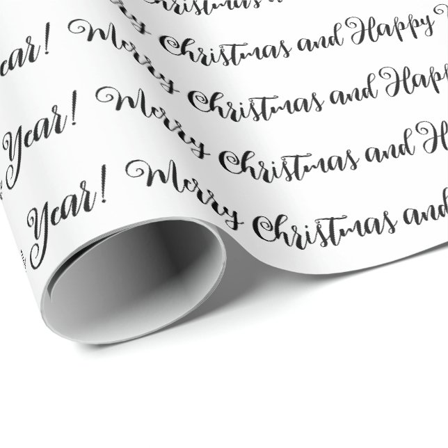 Frohe Weihnachts-glückliche Neujahrsschrift Schwar Geschenkpapier (Rolleneckpunkt)