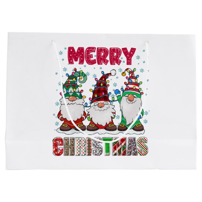Frohe Weihnachts Gnome Familie Funny Xmas Tree Große Geschenktüte (Rückseite)