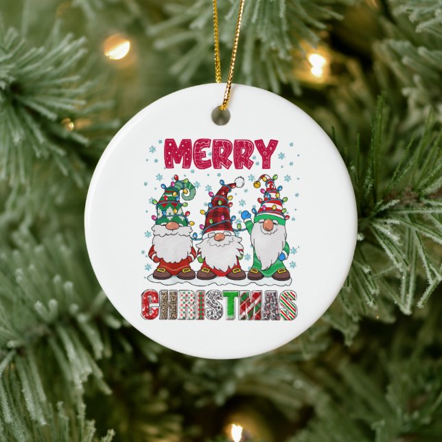 Frohe Weihnachts Gnome Familie Funny Xmas Tree Keramik Ornament (Baum)