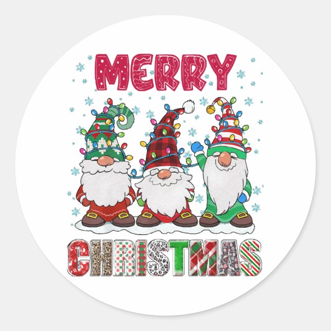 Frohe Weihnachts Gnome Familie Funny Xmas Tree Runder Aufkleber (Vorderseite)