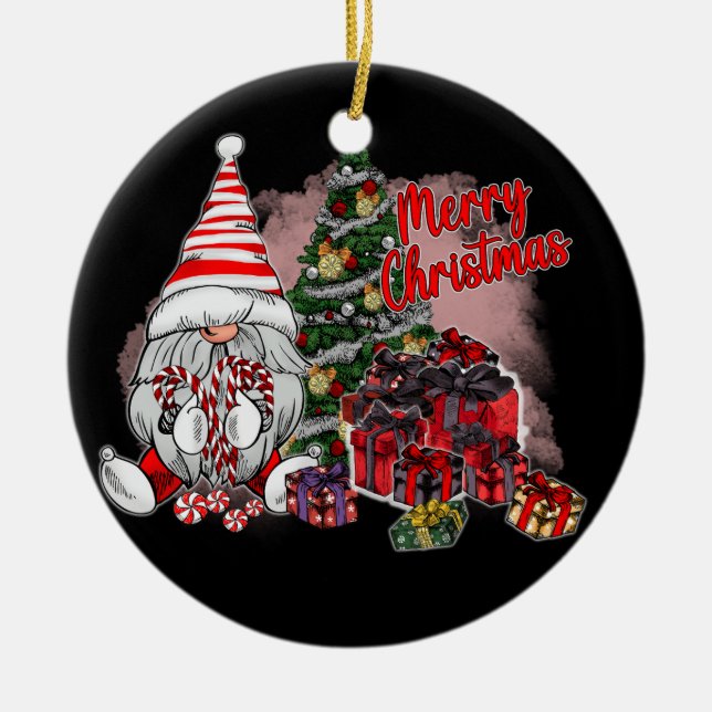 Frohe Weihnachts Gnome Geschenke Keramik Ornament (Vorne)