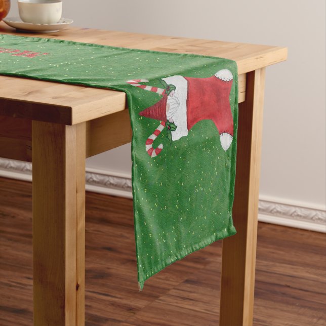 Frohe Weihnachts-Gnome in Red Strumpf Candy Canes Kurzer Tischläufer (Beispiel)