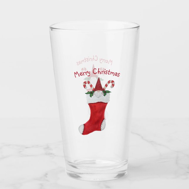 Frohe Weihnachts-Gnome in Strumpf Candy Canes Glas (Vorderseite)