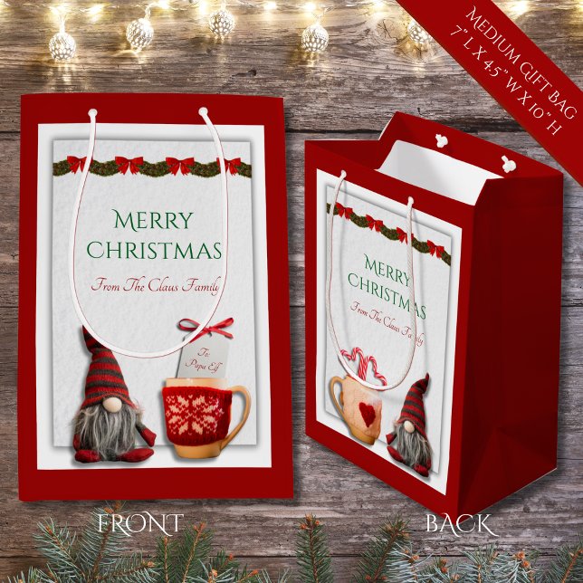 Frohe Weihnachts Gnome Medium Geschenktasche Mittlere Geschenktüte (Merry Christmas Gnome Medium Gift Bag)