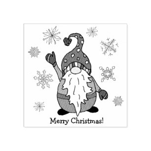 Frohe Weihnachts-Gnome mit Schneeflocken Gummistempel