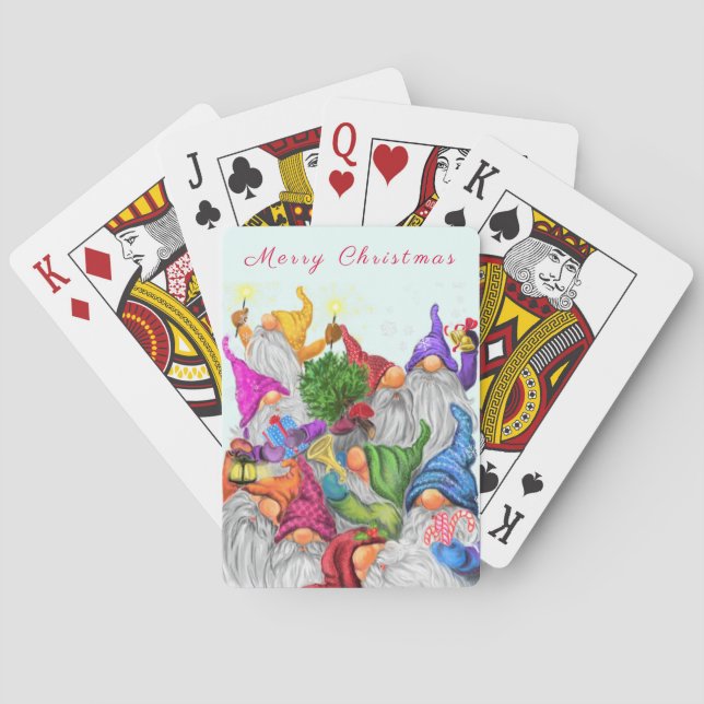 Frohe Weihnachts Gnome Party Cartoon Zeichnend Fun Spielkarten (Rückseite)