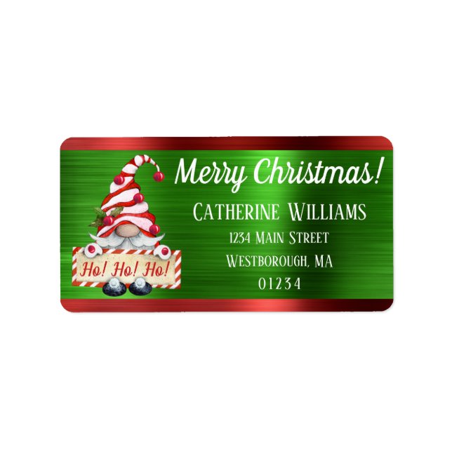 Frohe Weihnachts Gnome Red Green Metallic-Adresse Adressaufkleber (Vorne)
