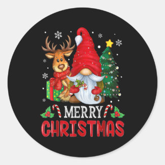 Frohe Weihnachts Gnome Reindeer Familie Matching P Runder Aufkleber