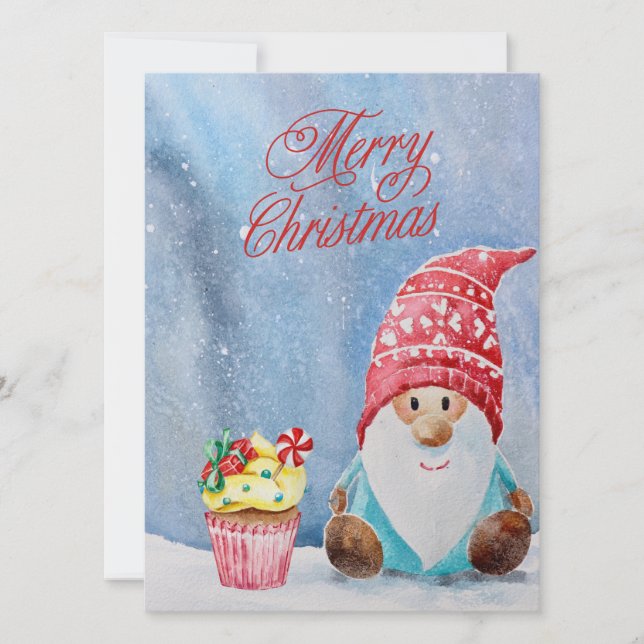Frohe Weihnachts-Gnome und Weihnachts-Cupcake Karte (Vorderseite)
