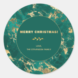 Frohe Weihnachts Gold Aquamarin Marble Personalize Runder Aufkleber