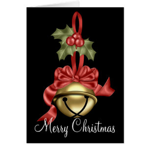 Frohe Weihnachts Gold Bell Red Ribbon Card