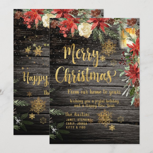 Frohe Weihnachts Gold Calligraphy Rustic Board Car Einladung (Vorne/Hinten)