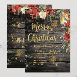 Frohe Weihnachts Gold Calligraphy Rustic Board Car Einladung