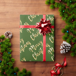 Frohe Weihnachts Gold-Drehbuch grün Geschenkpapier
