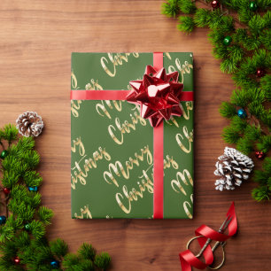 Frohe Weihnachts Gold-Drehbuch grün Geschenkpapier