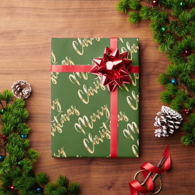 Frohe Weihnachts Gold-Drehbuch grün Geschenkpapier (Feiertagsgeschenk)