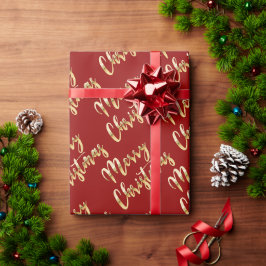 Frohe Weihnachts Gold-Drehbuch rot Geschenkpapier
