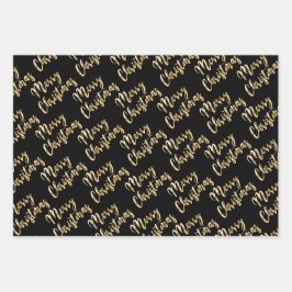 Frohe Weihnachts-Gold-Drehbuch Schwarz-weiß lila Geschenkpapier Set