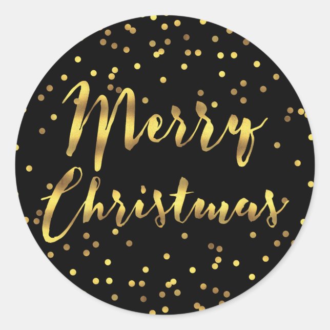 Frohe Weihnachts Gold Foil Confetti Black Runder Aufkleber (Vorderseite)