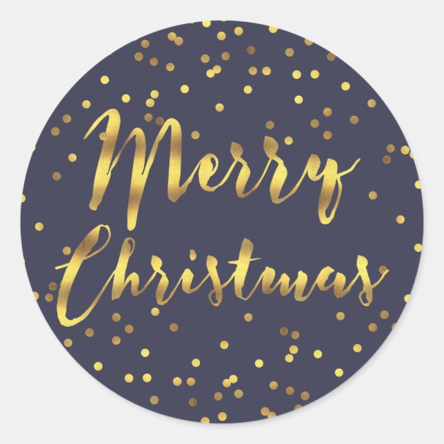 Frohe Weihnachts Gold Foil Confetti Mitternacht Bl Runder Aufkleber (Vorderseite)