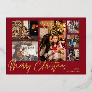 Frohe Weihnachts Gold Foil Multi Foto - Red Folieneinladung