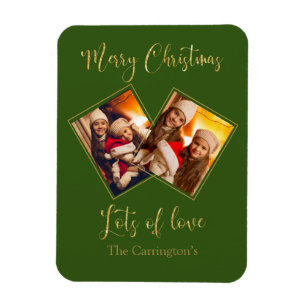 Frohe Weihnachts Gold Foto Name Green Magnet