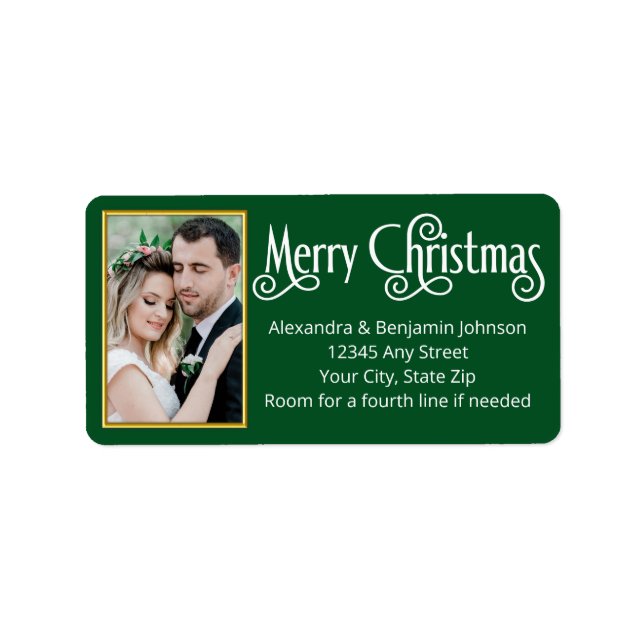 Frohe Weihnachts Gold Frame Foto Rücksendeadresse Adressaufkleber (Vorne)