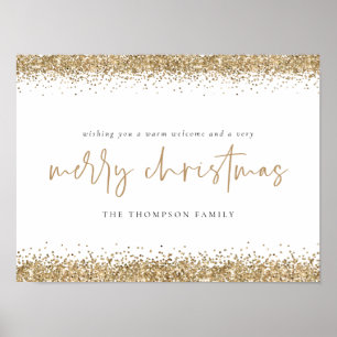 Frohe Weihnachts Gold Glitzer Name White Poster