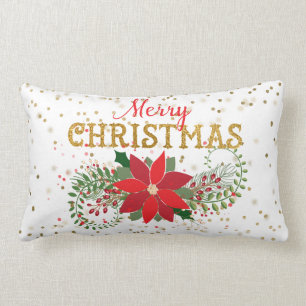 Frohe Weihnachts Gold Glitzer Poinsettia Lendenkissen