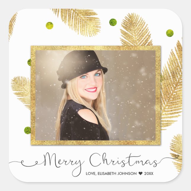 Frohe Weihnachts Gold Glitzer Script Foto Sticker (Vorderseite)
