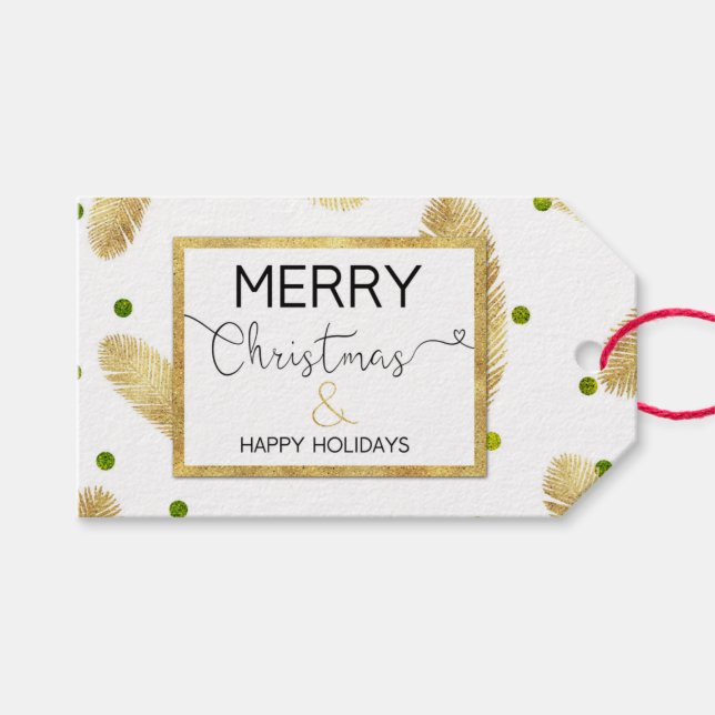 Frohe Weihnachts Gold Glitzer Script - Geschenktag Geschenkanhänger (Vorderseite (Horizontal))