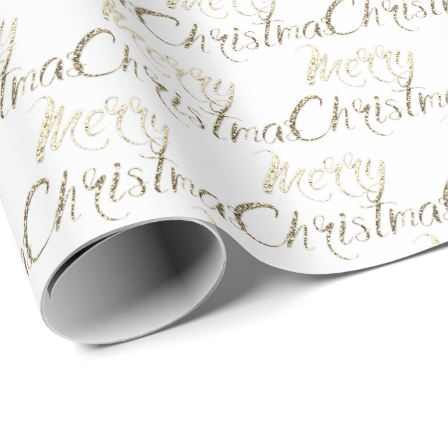 Frohe Weihnachts Gold Glitzer Script Ivory Creamy Geschenkpapier (Rolleneckpunkt)