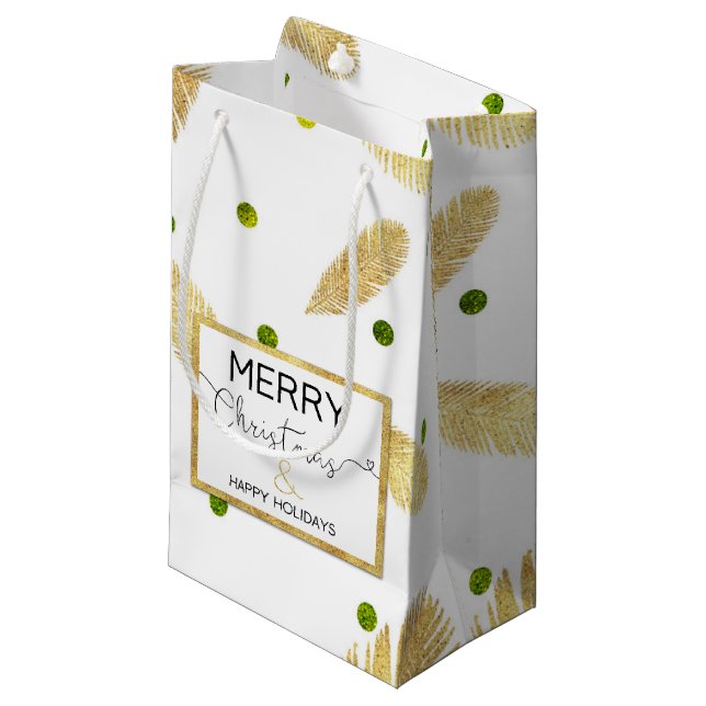 Frohe Weihnachts Gold Glitzer Script Kleine Gesche Kleine Geschenktüte (Vorderseite Schrägansicht)