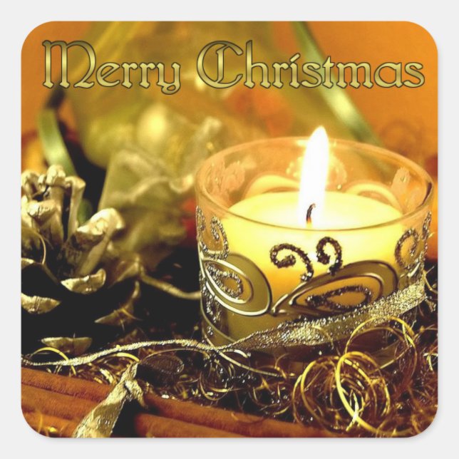 Frohe Weihnachts-Gold-Kerzensticker Quadratischer Aufkleber (Vorderseite)