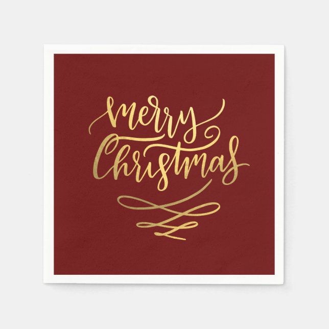 Frohe Weihnachts-Gold-Script-Typografie Serviette (Vorderseite)