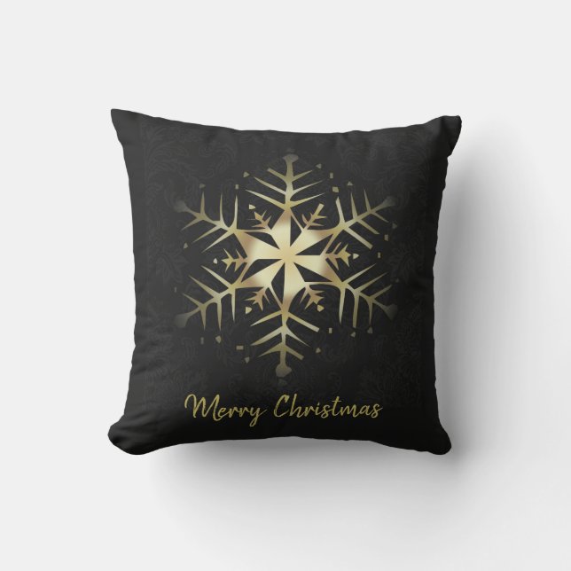 Frohe Weihnachts Gold Snowflake Kissen (Vorderseite)