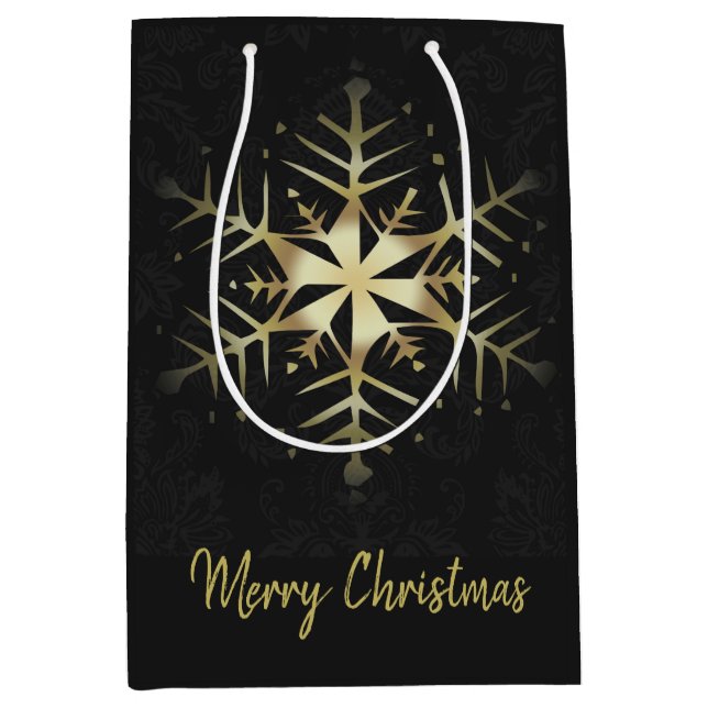 Frohe Weihnachts Gold Snowflake Mittlere Geschenktüte (Vorderseite)