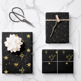 Frohe Weihnachts Gold Stars Gold Herz Muster Geschenkpapier Set