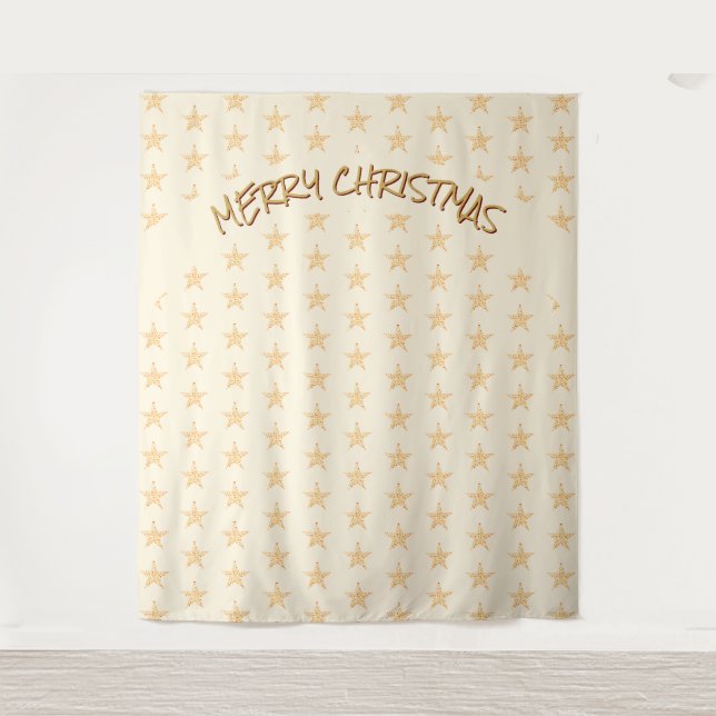 Frohe Weihnachts Gold Stars Hintergrund Wandteppich (Vorderseite)