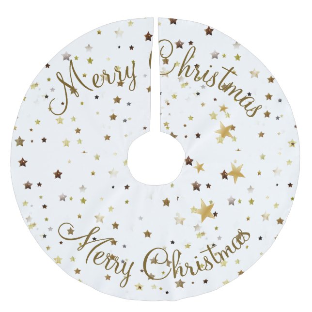 Frohe Weihnachts-Gold-Sternenmuster Polyester Weihnachtsbaumdecke (Vorderseite)