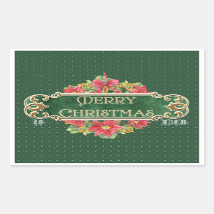 Frohe Weihnachts Gold Swirl Poinsettia Wreath Jewe Rechteckiger Aufkleber