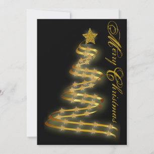 Frohe Weihnachts Gold Tree Stars Abstrakte Kontur Feiertagskarte