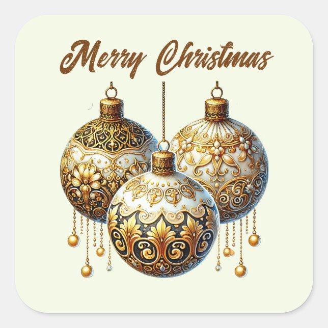 Frohe Weihnachts goldene Glühbirnen fügen Text Quadratischer Aufkleber (Vorderseite)