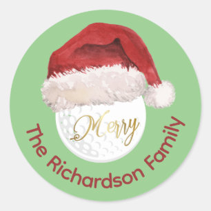 Frohe Weihnachts Golf Ball Santa Cap Name Runder Aufkleber