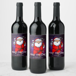 Frohe Weihnachts Golf Sport Santa Personalisiert Weinetikett